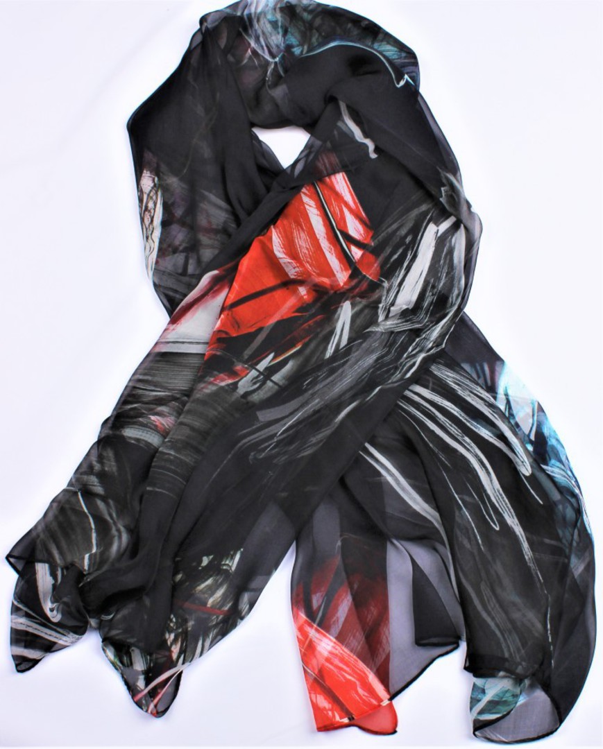 Alice&Lily pure silk scarf exquisitely crafted (165x100cm) scarf in black and red Style : SC/4705 image 0